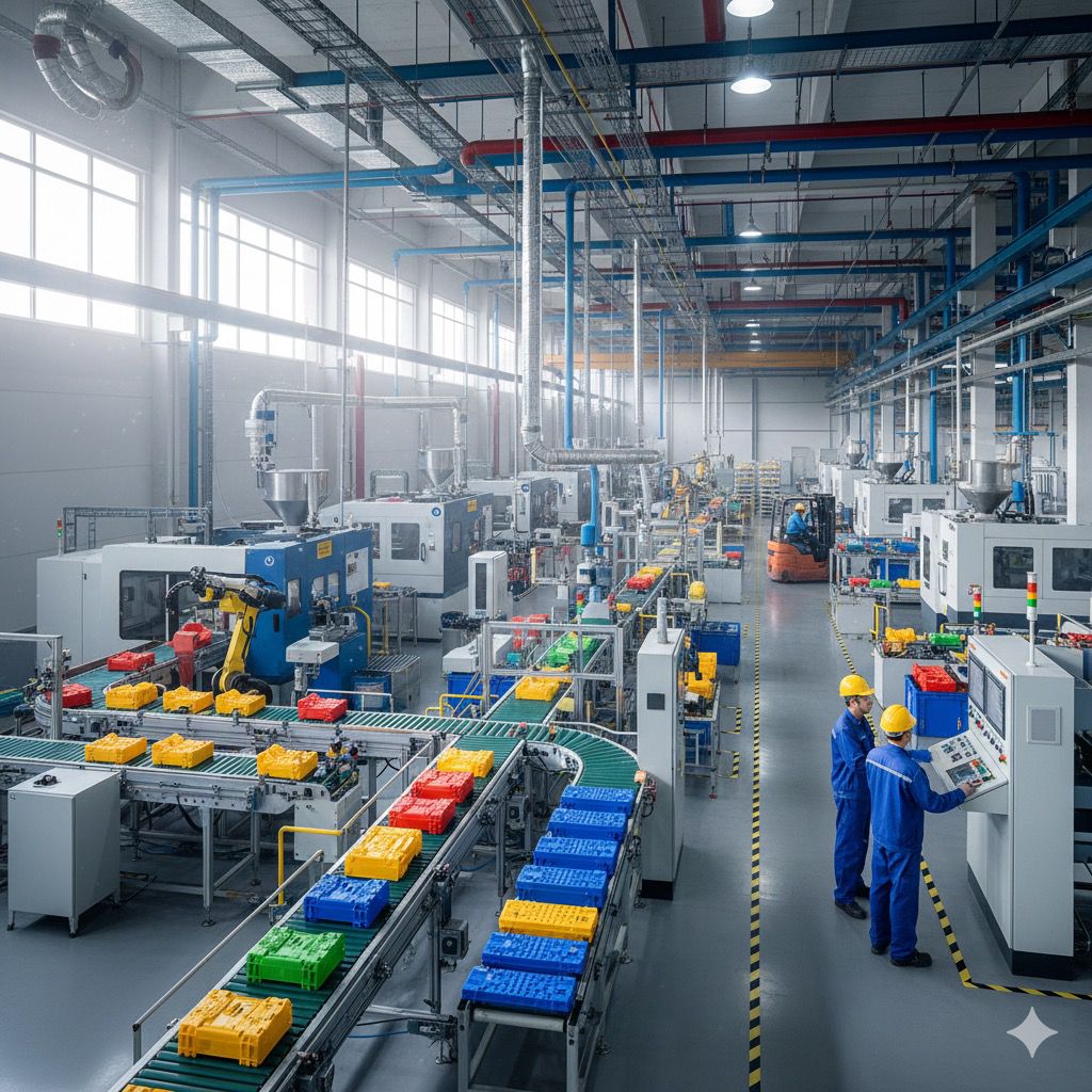 Chaîne de production industrielle GREENORA avec opérateurs et systèmes de récupération de chaleur